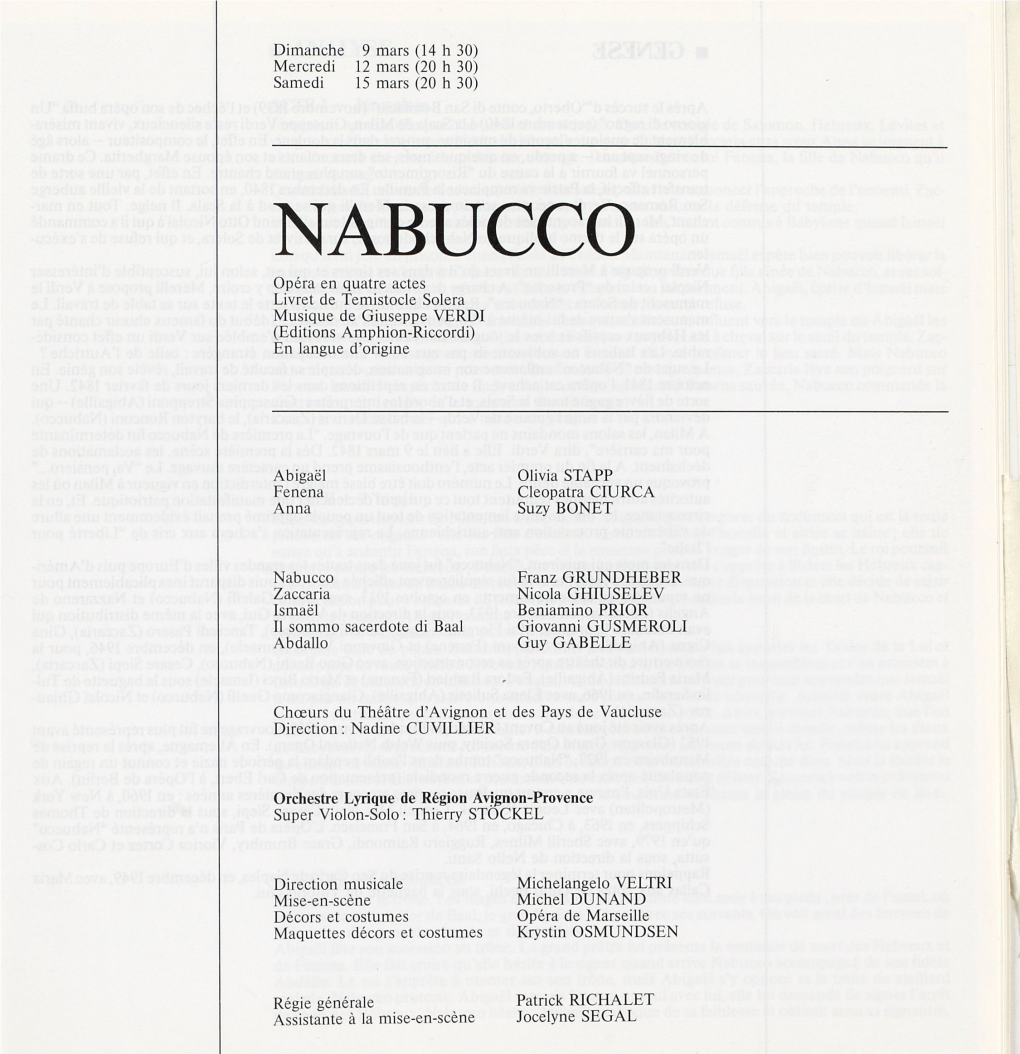 NABUCCO Opéra En Quatre Actes Livret De Temistocle Solerà Musique De Giuseppe VERDI (Editions Amphion-Riccordi) En Langue D'origine