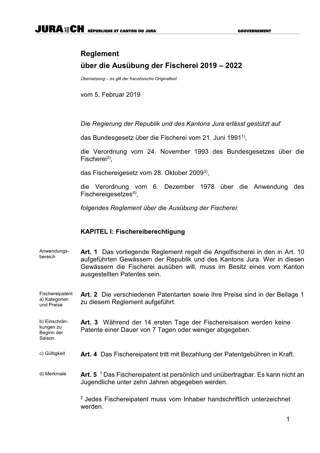 Reglement Über Die Ausübung Der Fischerei 2019 – 2022