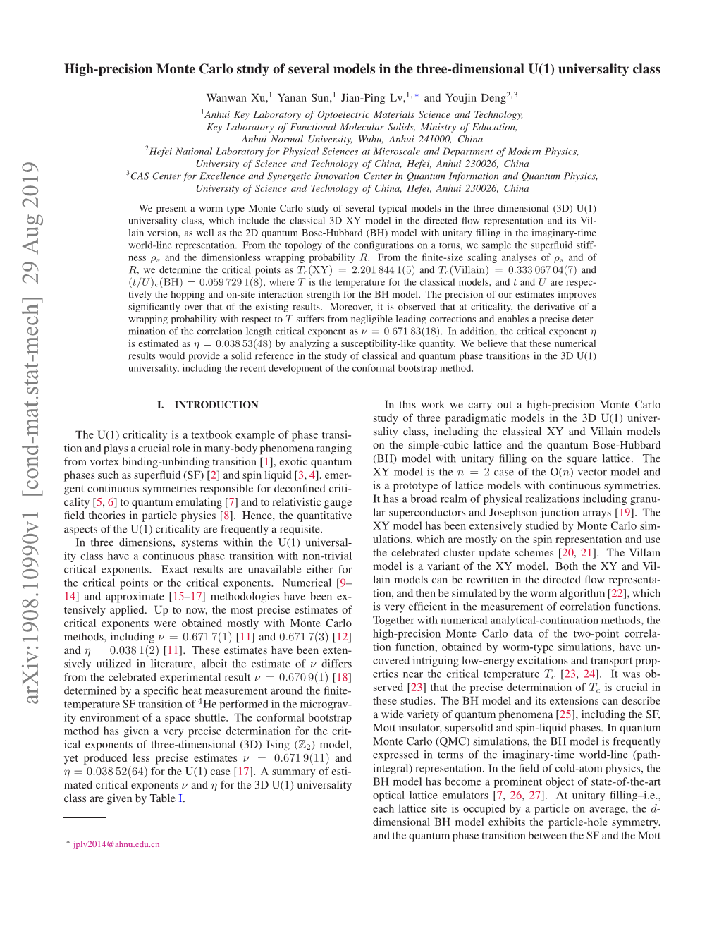 Arxiv:1908.10990V1 [Cond-Mat.Stat-Mech] 29 Aug 2019