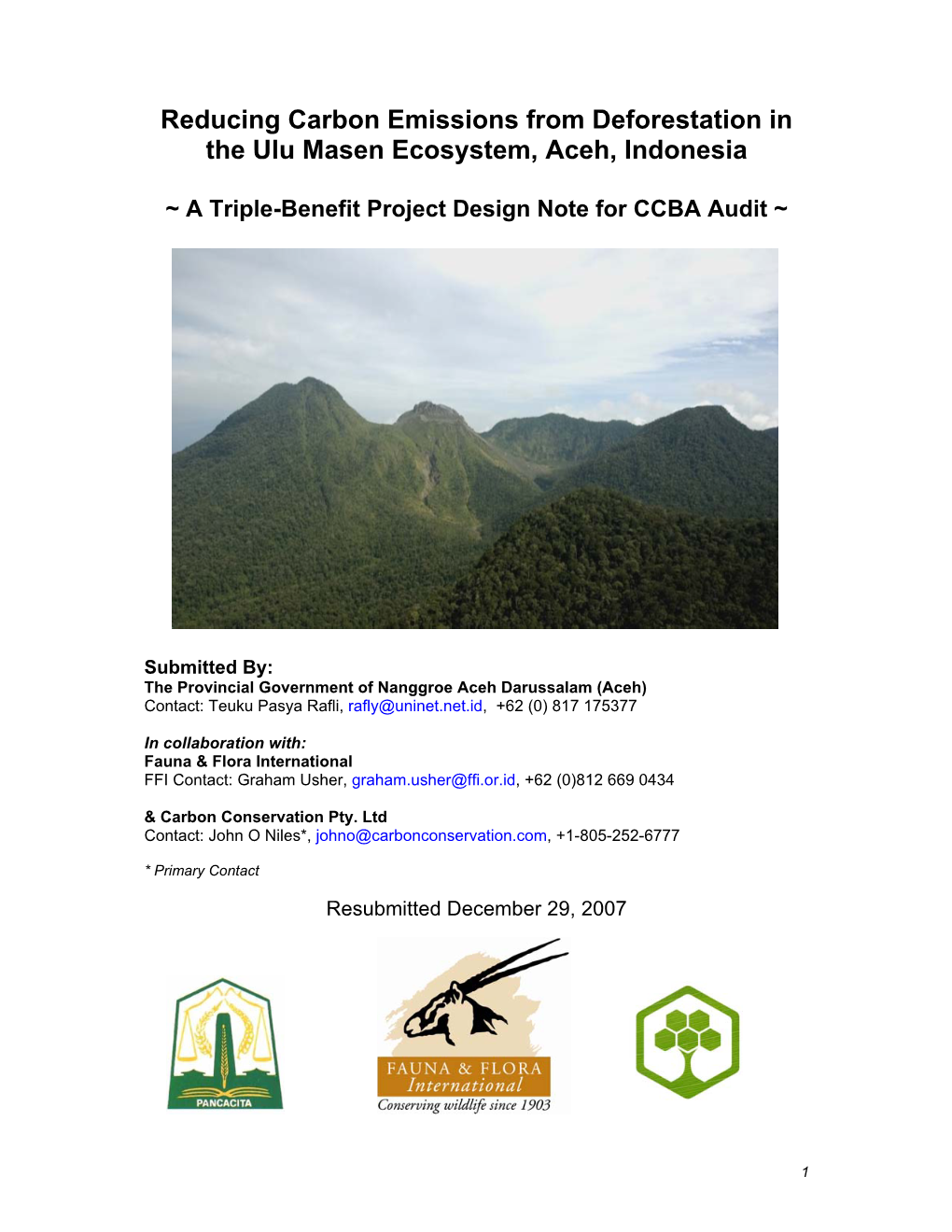 Reducing Carbon Emissions from Deforestation in the Ulu Masen Ecosystem, Aceh, Indonesia