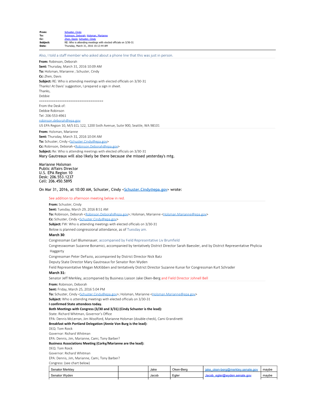 Email Regarding Who Is Attending Meetings with Elected Officials on 3