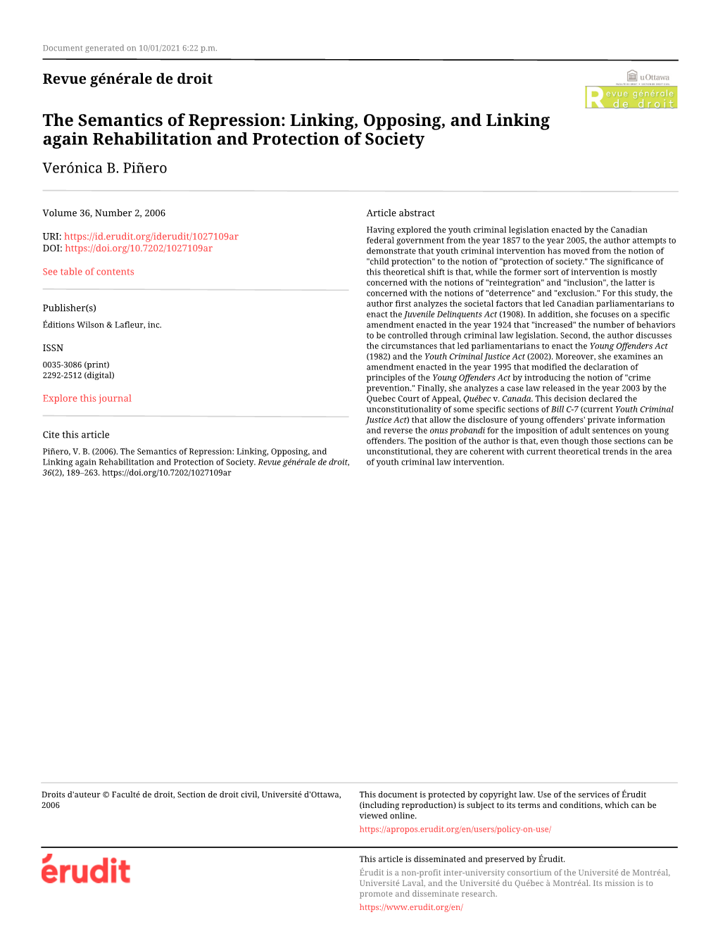 The Semantics of Repression: Linking, Opposing, and Linking Again Rehabilitation and Protection of Society Verónica B