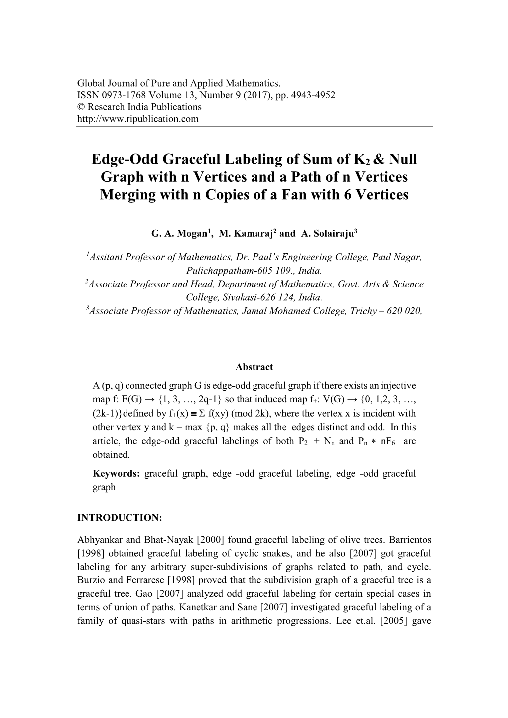 Edge-Odd Graceful Labeling of Sum of K2 & Null Graph with N Vertices