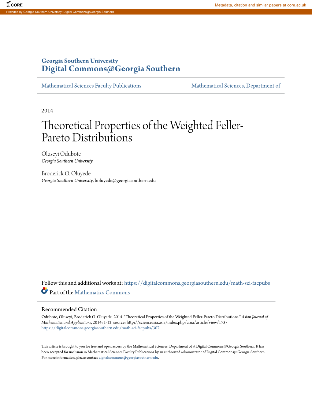 Theoretical Properties of the Weighted Feller-Pareto Distributions.