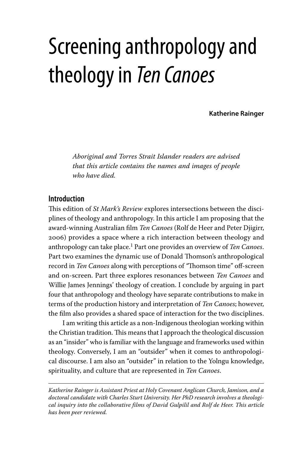 Screening Anthropology and Theology in Ten Canoes