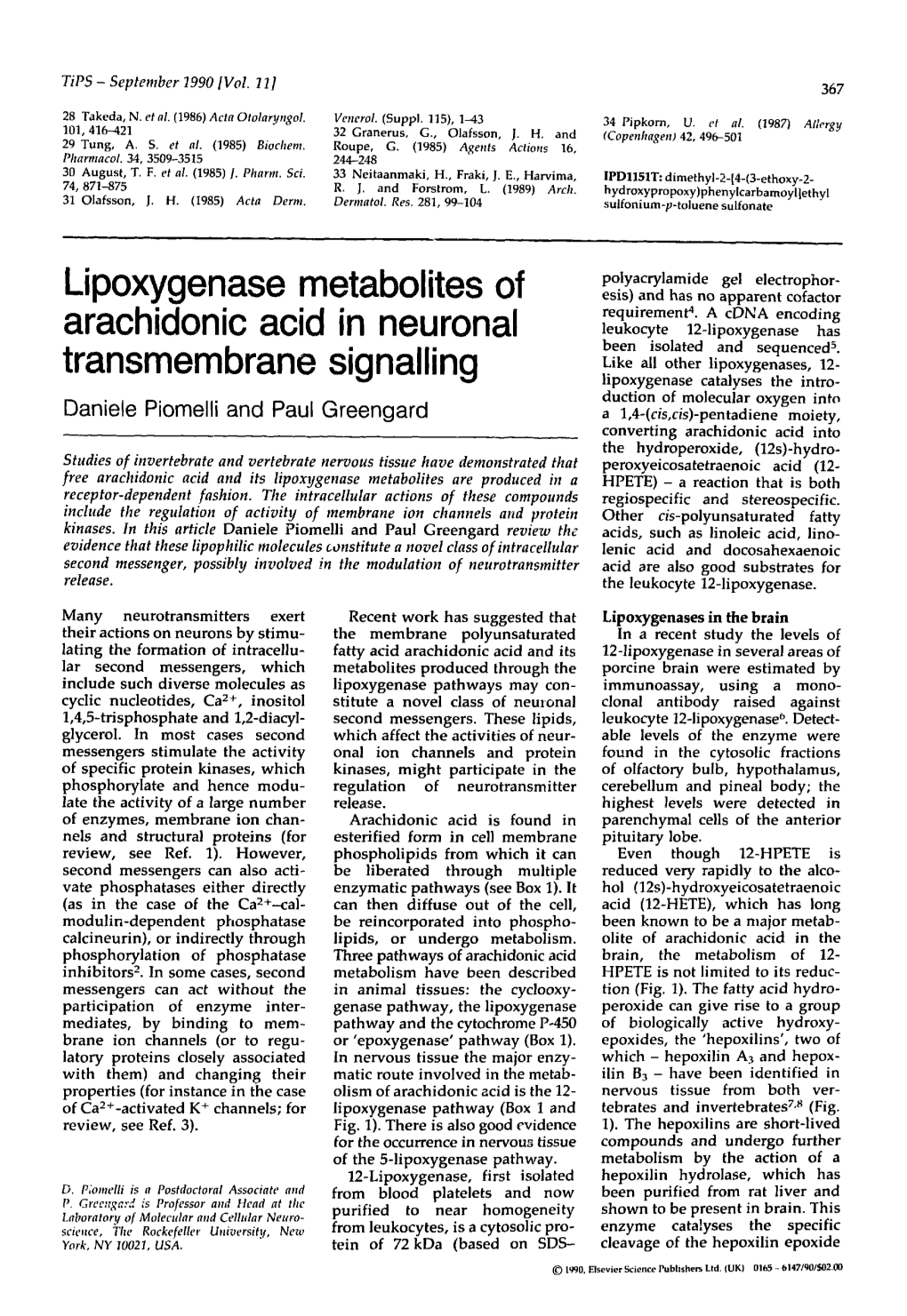 Lipoxygenase Metabolites of Arachidonic Acid in Neuronal