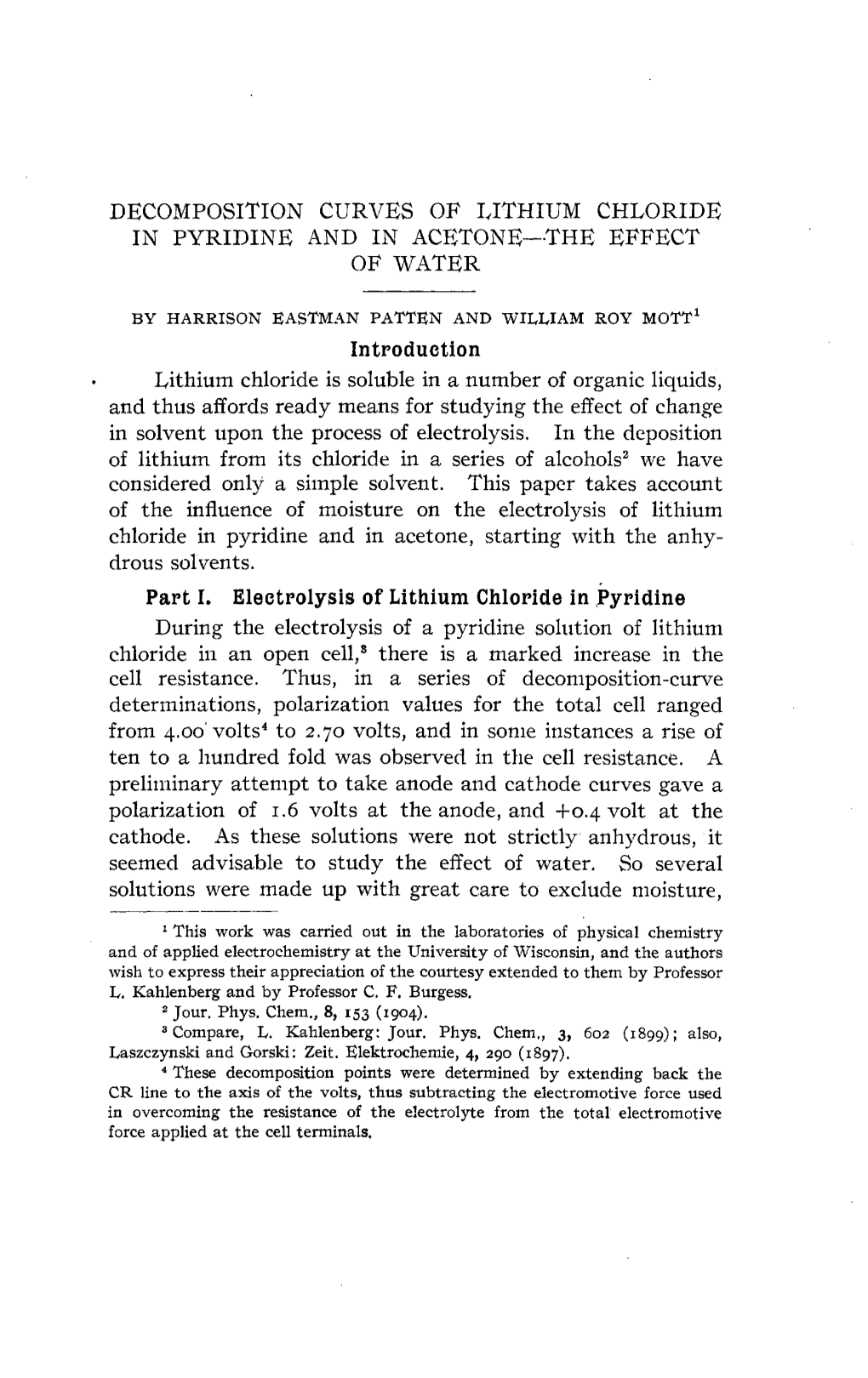 Introduction Part I. Electrolysis of Lithium Chloride in Pyridine