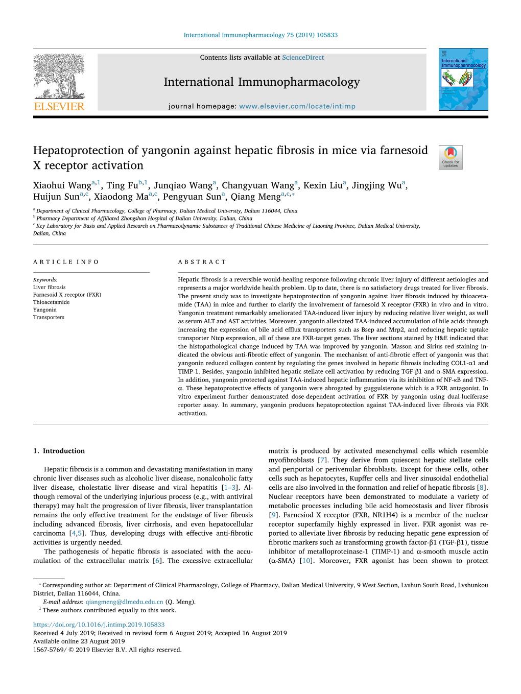 Hepatoprotection of Yangonin Against Hepatic Fibrosis in Mice Via