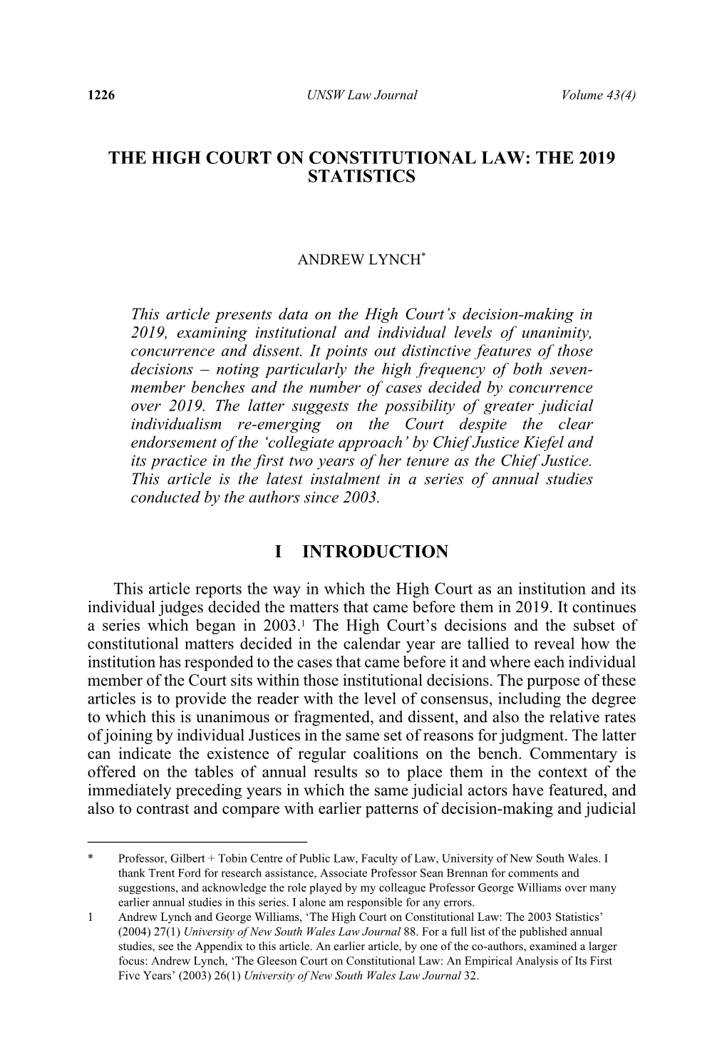 The High Court on Constitutional Law: the 2019 Statistics