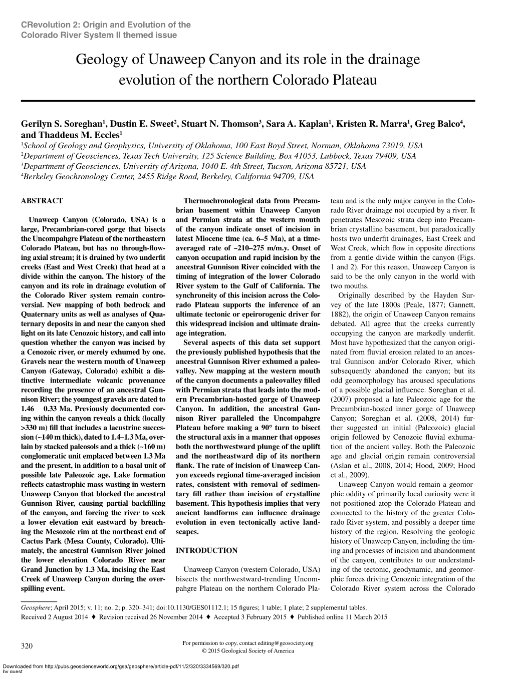 Geology of Unaweep Canyon and Its Role in the Drainage Evolution of the Northern Colorado Plateau