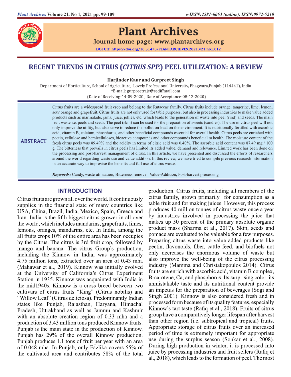 Citrus Spp.) Peel Utilization: a Review