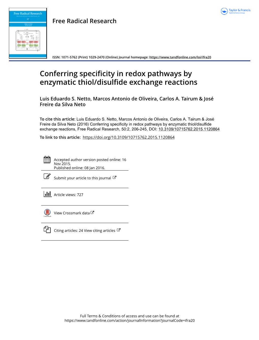 Conferring Specificity in Redox Pathways by Enzymatic Thiol/Disulfide Exchange Reactions