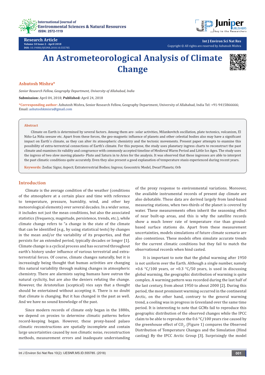 An Astrometeorological Analysis of Climate Change