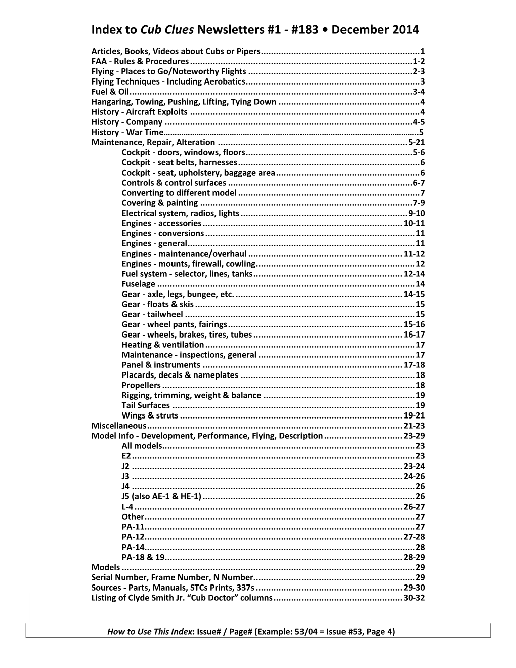 Index to Cub Clues Newsletters #1 - #183 • December 2014