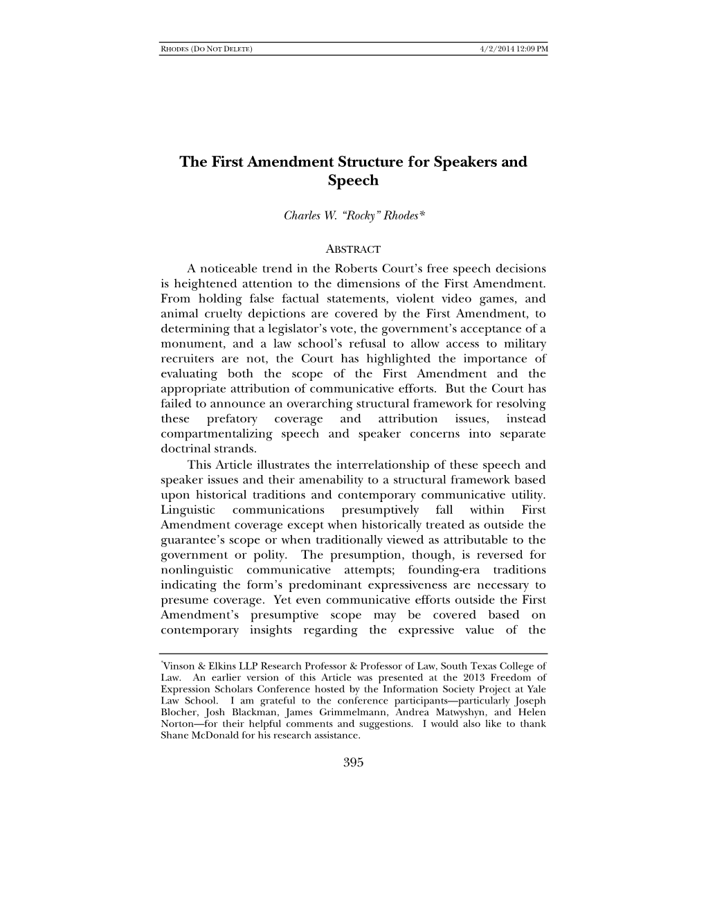 The First Amendment Structure for Speakers and Speech