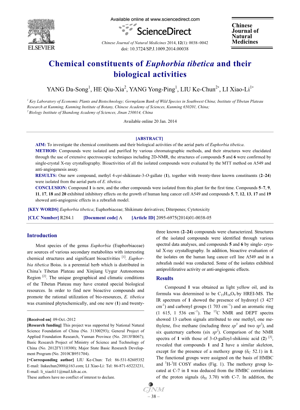 Chemical Constituents of Euphorbia Tibetica and Their Biological Activities