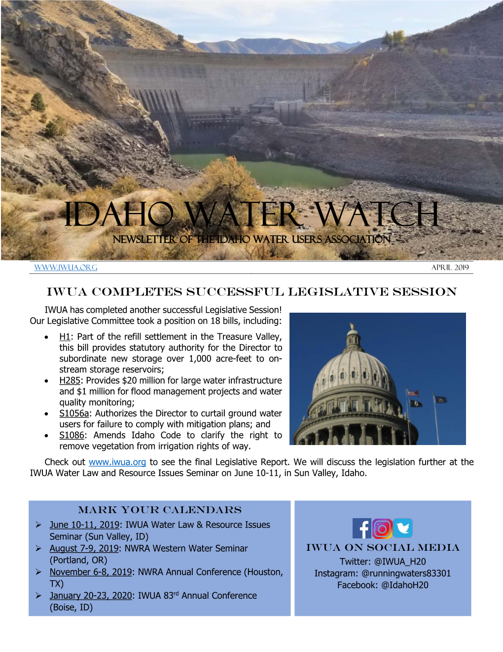 Idaho Water Watch Newsletter of the Idaho Water Users Association April 2019