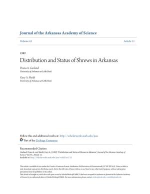 Distribution and Status of Shrews in Arkansas Diana A