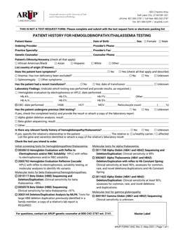 Patient History for Hemoglobinopathy