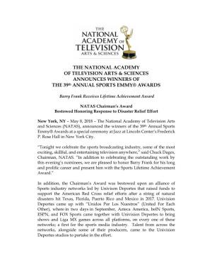 THE NATIONAL ACADEMY of TELEVISION ARTS & SCIENCES ANNOUNCES WINNERS of the 39Th ANNUAL SPORTS EMMY® AWARDS