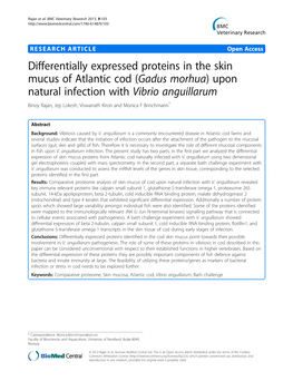 Differentially Expressed Proteins in the Skin Mucus of Atlantic