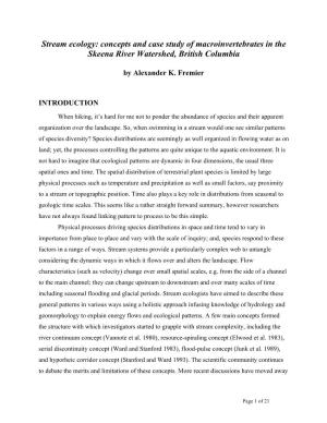 Stream Ecology: Concepts and Case Study of Macroinvertebrates in the Skeena River Watershed, British Columbia