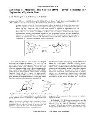 Syntheses of Morphine and Codeine (1992 – 2002): Templates for Exploration of Synthetic Tools