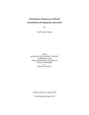 Participatory Democracy in Brazil: Foundations, Developments, and Limits