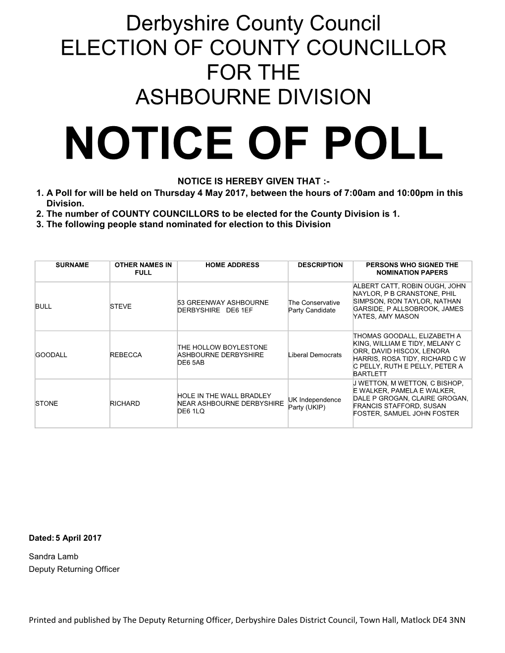 Notice of Poll Notice Is Hereby Given That