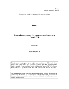 Brazil Roads Program for Integration and Logistics Ceará Iv-B (Br-L1363)