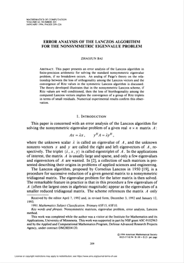 Error Analysis of the Lanczos Algorithm for the Nonsymmetric Eigenvalue Problem