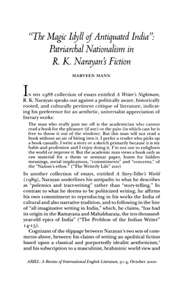"The Magic Idyll of Antiquated Indian- Patriarchal Nationalism in R. K. Narayan S Tiction