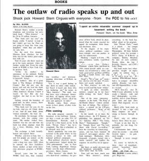 The Outlaw of Radio Speaks up and out Shock Jock Howard Stern Cirgues with Everyone -'From the FCC to His Mort