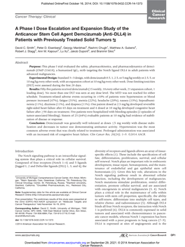 A Phase I Dose Escalation and Expansion Study of the Anticancer Stem Cell Agent Demcizumab (Anti-DLL4) in Patients with Previously Treated Solid Tumors