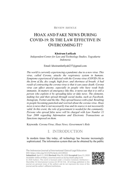 Hoax and Fake News During Covid-19: Is the Law Effective in Overcoming It?