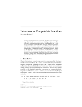 Intensions As Computable Functions Shalom Lappin1