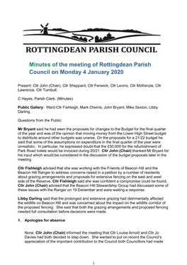 Minutes of the Meeting of Rottingdean Parish Council on Monday 4 January 2020