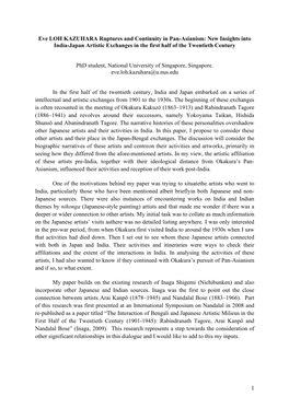 Eve LOH KAZUHARA Ruptures and Continuity in Pan-Asianism: New Insights Into India-Japan Artistic Exchanges in the First Half of the Twentieth Century