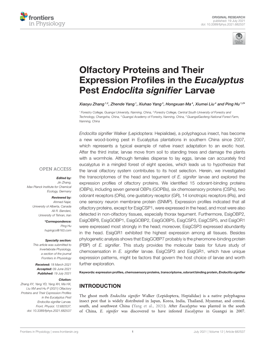 Olfactory Proteins and Their Expression Profiles in The