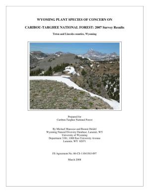 Wyoming Plant Species of Concern on Caribou-Targhee National Forest: 2007 Survey Results