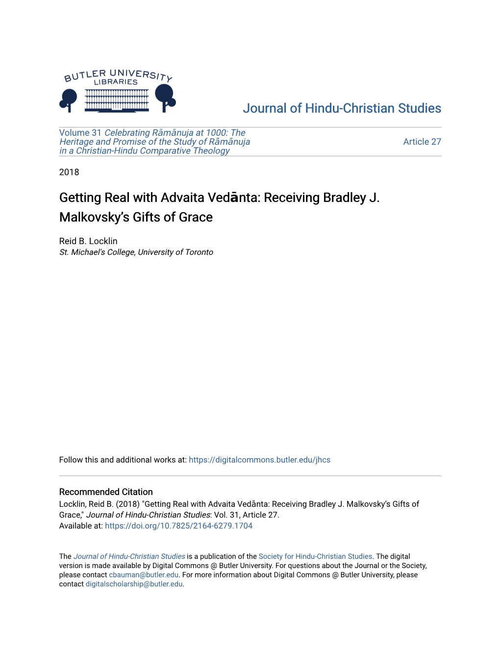 Getting Real with Advaita Vedānta: Receiving Bradley J. Malkovsky's