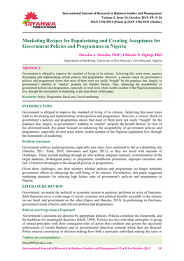 Marketing Recipes for Popularizing and Creating Acceptance for Government Policies and Programmes in Nigeria