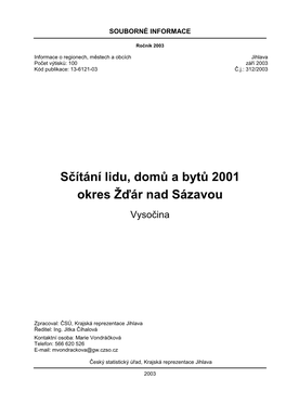 Sčítání Lidu, Domů a Bytů 2001 Okres Žďár Nad Sázavou