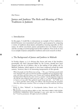 Jannes and Jambres: the Role and Meaning of Their Traditions in Judaism