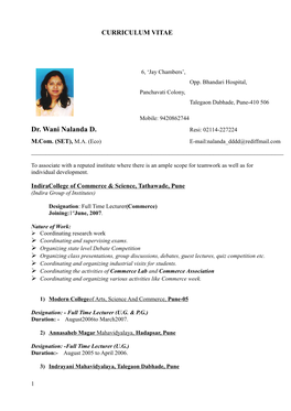 Dr. Wani Nalanda D. Resi: 02114-227224 M.Com