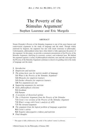 The Poverty of the Stimulus Argument1 Stephen Laurence and Eric Margolis