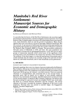 Manitoba's Red River Settlement: Manuscript Sources for Economic and Demographic History by DOUGLASSPRAGUE and RONALDFRYE