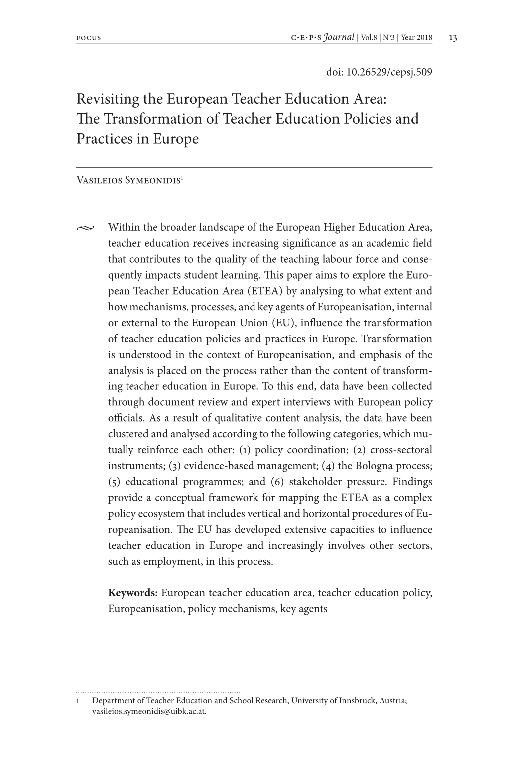 Revisiting the European Teacher Education Area: the Transformation of Teacher Education Policies and Practices in Europe