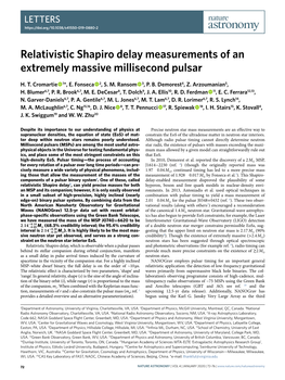 Relativistic Shapiro Delay Measurements of an Extremely Massive Millisecond Pulsar