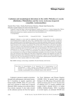 Cadmium and Morphological Alterations in the Rotifer Philodina Cf